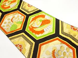 亀甲に鶴・孔雀・華文模様織出し袋帯